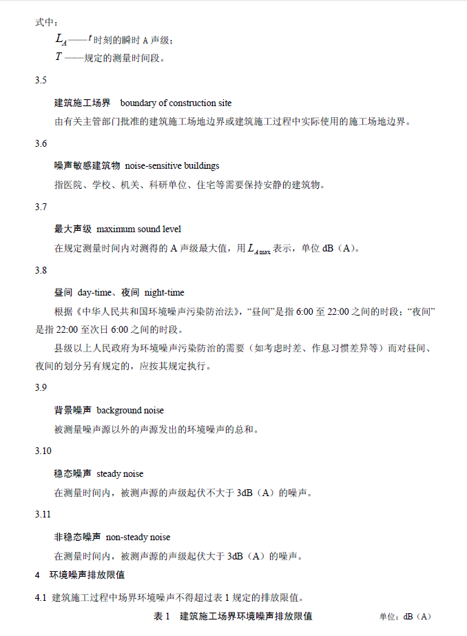 建筑施工场界环境噪音排放标准